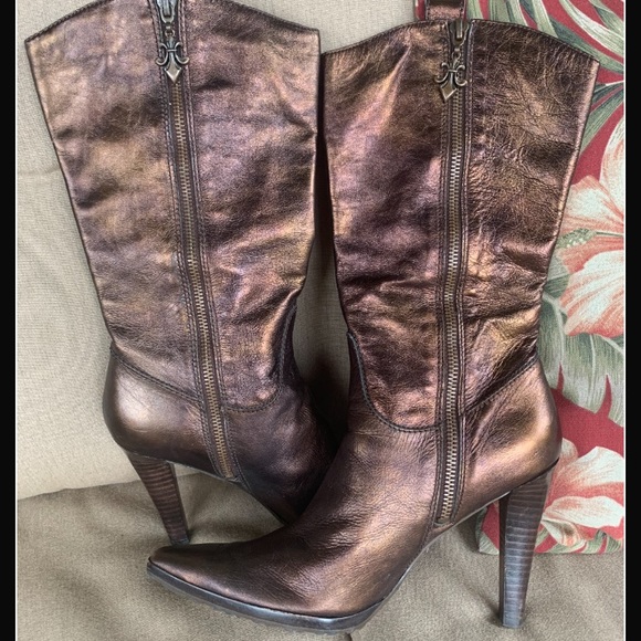 Nine West 7 1/2 bronze heeled cowboy boots pointed - Picture 2 of 4